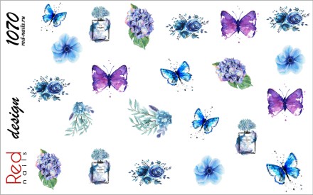 Слайдер-дизайн Red Nails №1070 - Цветы и бабочки