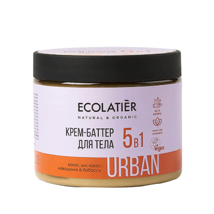 Ecolatier Крем-баттер для тела 5 в 1 какао, ши, кокос, макадамия, бабассу 380мл