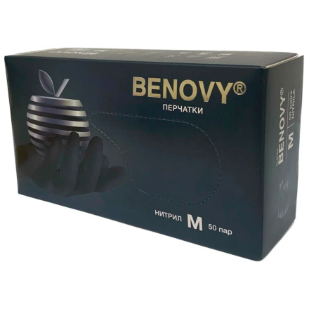 Benovy Перчатки нитриловые черные M 50 пар