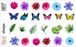 Слайдер-дизайн Red Nails №1207 - Цветы, бабочки и листья