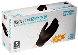 Перчатки WallyPlastic (НитрилоВиниловые) Черные S 50пар