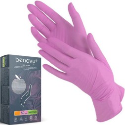 Перчатки нитриловые Benovy 50 пар S (розовые)
